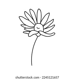 Single hand drawn daisy. Doodle vector illustration. Isolated on a white background.