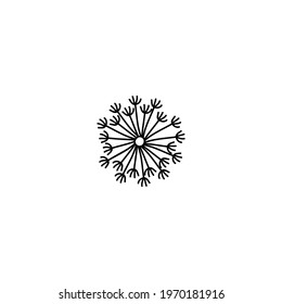 Single hand drawn dandelion. Doodle vector illustration. Isolated on a white background.