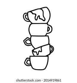 Single hand drawn dirty coffee cups. Doodle vector illustration. Isolated on a white background