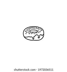 Single hand drawn donut. Doodle vector illustration. Isolated on a white background.