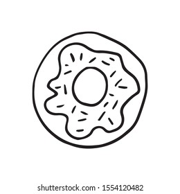 Single hand drawn donut for greeting cards, posters, recipe, culinary design. Isolated on white background. Doodle vector illustration.