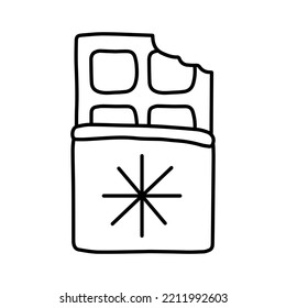 Single hand drawn doodle element chocolate with snowflake for New Year and Xmas greeting cards, posters, stickers and seasonal design.