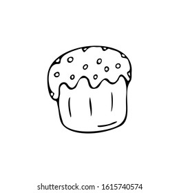 Single hand drawn easter cake on a white isolated background. Doodle, simple outline illustration.