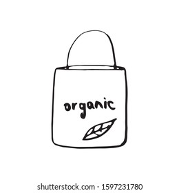 single hand drawn ecological bag in doodle style in vector