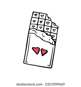 Single hand drawn element of bite chocolate in doodle style. Great for greeting cards, posters, stickers and seasonal design. Isolated on white background. Vector illustration EPS10