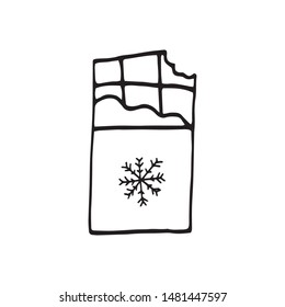 Single hand drawn element chocolate with heart for New Year and Xmas greeting cards, posters, stickers and seasonal design.  Isolated on white background. Doodle vector illustration.