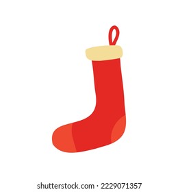 Single hand drawn element of Christmas sock. Vector illustration for greeting cards, posters, stickers and seasonal design.
