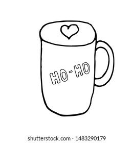 Single hand drawn element cocoa with marshmallow for New Year and Xmas greeting cards, posters, stickers  Isolated on white background. Doodle vector illustration.