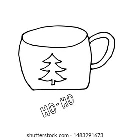 Single hand drawn element cocoa with marshmallow for New Year and Xmas greeting cards, posters and seasonal design. Isolated on white background. Doodle vector illustration.