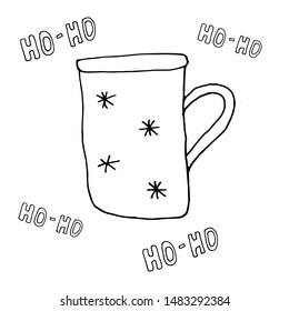 Single hand drawn element cocoa for New Year and Xmas greeting cards, posters, stickers and seasonal design. Isolated on white background. Doodle vector illustration.