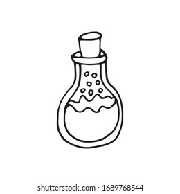 Single hand drawn element glass with love potion with heart for greeting cards, posters, stickers and seasonal design. Isolated on white background. Doodle vector illustration.