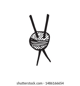 Single hand drawn element of knitting. Doodle vector illustration yarn in cozy scandinavian style. Cute element for greeting cards, posters, stickers and seasonal design. Isolated on white background