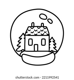 Single hand drawn element of New Year and Xmas doodle snow globe. Vector illustration for greeting cards, posters, stickers and seasonal design.