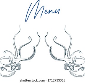 Single hand drawn element of an octopus. Doodle hand-draw illustrations in vector. Design for background, packaging, weddings, fabrics, textiles, wallpaper, website, postcards.