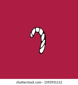 Single hand drawn element  sweet lollipop tube  for New Year and  Christmas greeting cards, posters, stickers and seasonal design. Isolated on red background. Doodle vector illustration.