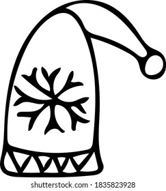 Single hand drawn element of Xmas and New Year.  Doodle vector illustration isolated on white background.  Winter elements for posters, stickers and greeting cards. Christmas hat.
