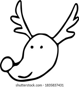 Single hand drawn element of Xmas and New Year.  Doodle vector illustration isolated on white background.  Winter elements for posters, stickers and greeting cards. Christmas deer.