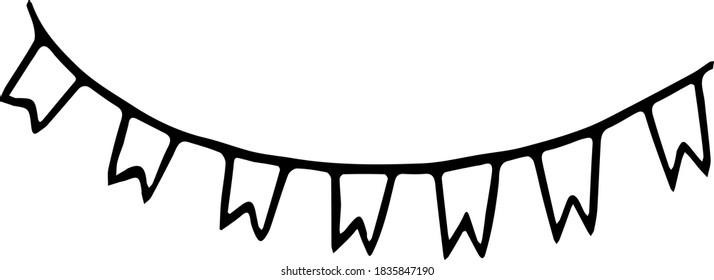 Single hand drawn element of Xmas and New Year.  Doodle vector illustration isolated on white background.  Winter elements for posters, stickers and greeting cards. Christmas garland with flags.