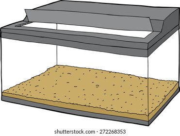 Single Hand Drawn Empty Fish Tank With Open Lid