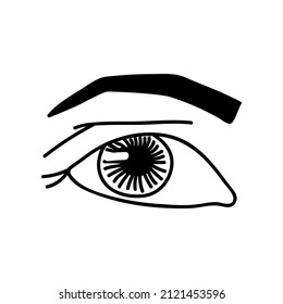 Single hand drawn eye. Doodle vector illustration. Isolated on a white background