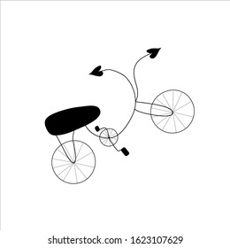 Single hand drawn female elegant Bicycle in vector isolated on white background. Doodle illustration for Valentine's day cards