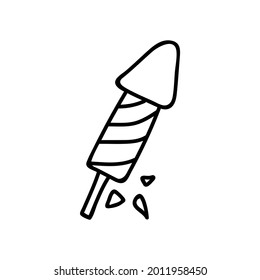 Single hand drawn firework. Doodle vector illustration. Isolated on a white background.