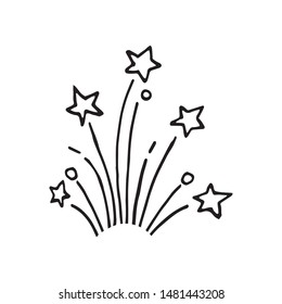 Single hand drawn firework for New Year and Xmas greeting cards, posters, stickers and seasonal design. Isolated on white background. Doodle vector illustration.