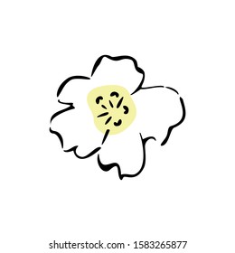 Single hand drawn floral element on a white isolated background. Doodle, simple outline illustration.