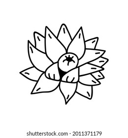 Single hand drawn flower. Doodle vector illustration. Isolate on a white background.