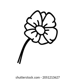 Single hand drawn flower. Doodles vector illustration. Isolated on a white background.