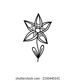 Single hand drawn flower. Doodles vector illustration. Isolated on a white background.