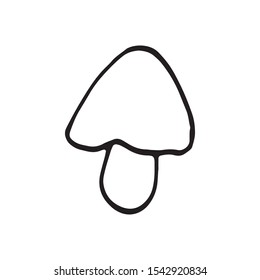 Single hand drawn forest mushroom for autumn decoration. Doodle vector illustration. Isolated on white background