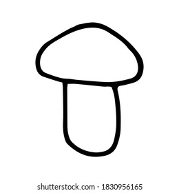 Single hand drawn forest mushroom for autumn decoration. Doodle vector illustration. Isolated on white background