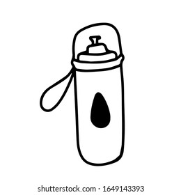 Single hand drawn to go plastic bottle for water. Doodle stock vector illustration. element for posters, stickers. Isolated on white background. Sketch elements set for graphic and web design.