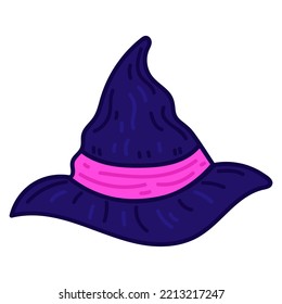 Single hand drawn halloween witch hat.Vector illustration in cozy style. Cute element for greeting cards, posters, stickers and seasonal design. Isolated on white background.