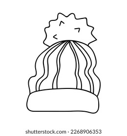 Single hand drawn hat with pompon. Doodle vector illustration. Isolated on a white background.