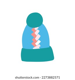Single hand drawn hat with pompon. Vector illustration. Isolated on a white background.