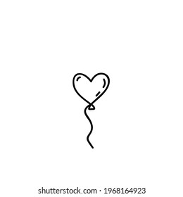 Single hand drawn heart-shaped balloons. Doodle vector illustration. Isolated on a white background