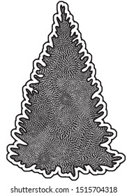 Single hand drawn illustration, new years tree. Christmas tree silhouette painted by a pattern of abstract dashes. Doodle vector illustration for greeting cards, posters, stickers and seasonal design.