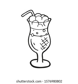 Single hand drawn Irish coffee or a cocktail. In doodle style, black outline isolated on a white background. Cute element for card, social media banner, stickers. Vector illustration.