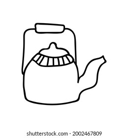 Single hand drawn kettle. Doodle vector illustration. Isolated on a white background. Goblincore style