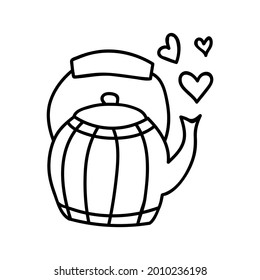 Single hand drawn kettle. Doodle vector illustration. Isolated on a white background. Goblincore style