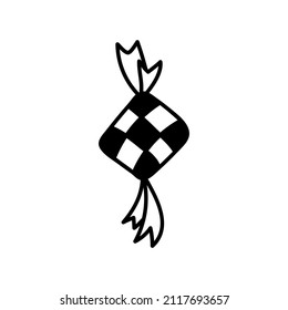 Single hand drawn Ketupat. Doodle vector illustration. Holiday Muslim decor