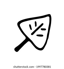 Single hand drawn leaf of plant. In doodle style, black outline isolated on white background. Design cute decorative element for card, poster, social media banner, sticker. Vector illustration.  