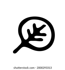 Single hand drawn leaf of plant. In doodle style, black outline isolated on white background. Design cute decorative element for card, poster, social media banner, sticker. Vector illustration.  