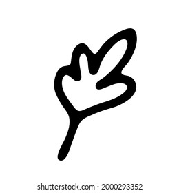 Single hand drawn leaf of plant. In doodle style, black outline isolated on white background. Design cute decorative element for card, poster, social media banner, sticker. Vector illustration.  