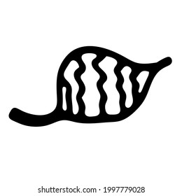 Single hand drawn leaf of unusual plant. In doodle style, outline isolated on white background. Design cute decorative element for card, poster, social media banner, sticker. Vector illustration.  