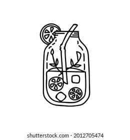 Single hand drawn lemonade in a jar. Vector illustration in doodle style.
