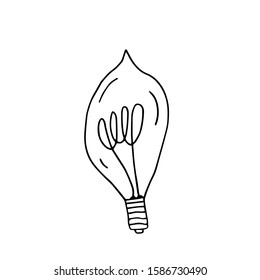 Single hand drawn light bulb. Doodle vector illustration for greeting cards, posters, stickers, packaging. Isolated on white background.