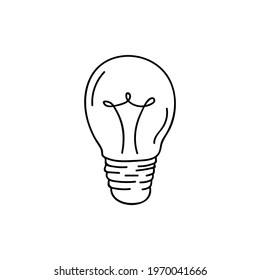 Single hand drawn light bulb. Doodle vector illustration. Isolate on a white background.